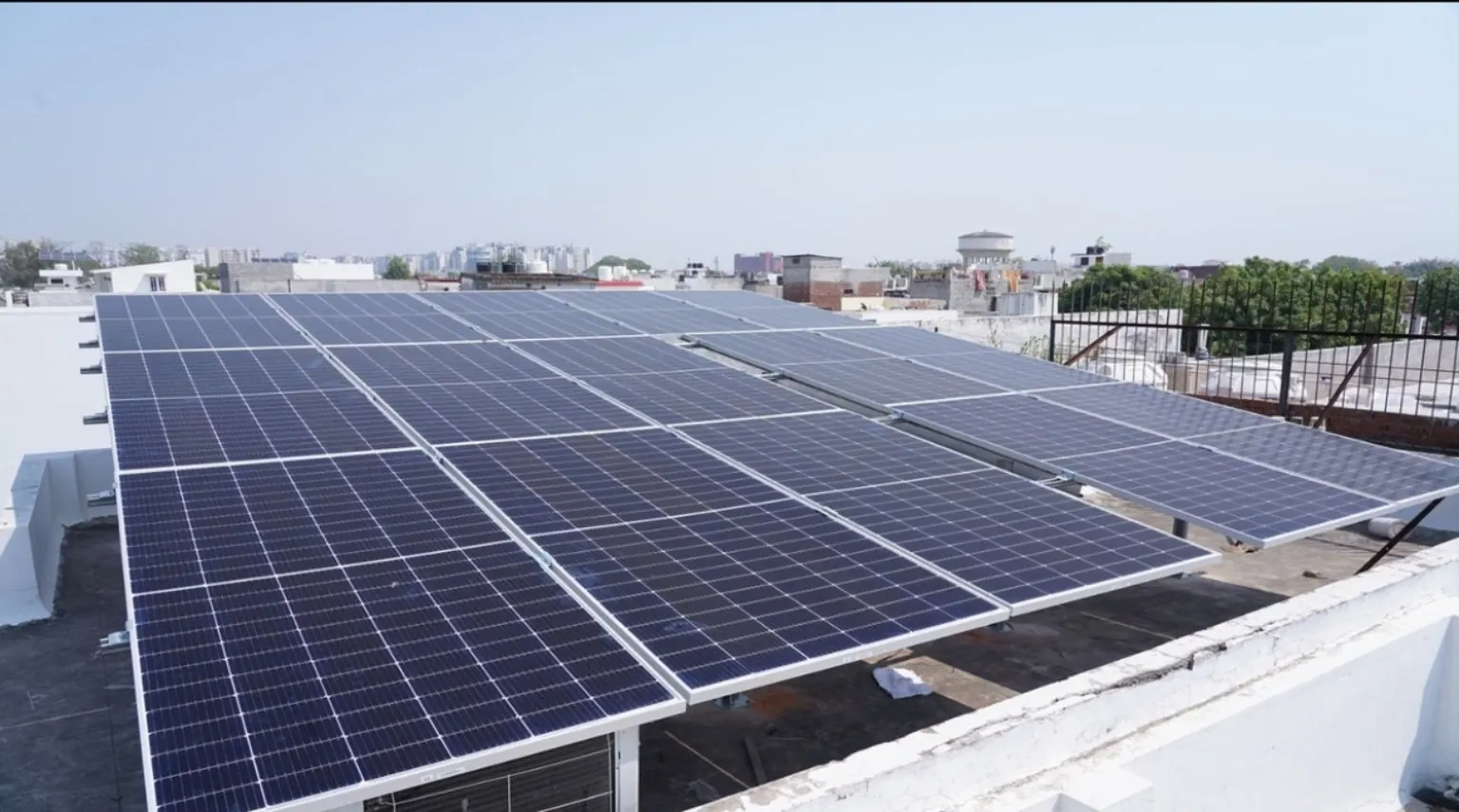 Solar panels arranged on a residential rooftop